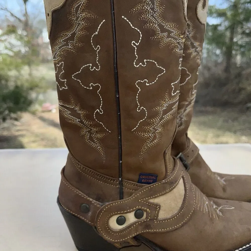 Reyme Western Equestrian Cowboys Boots Brown Leather US Size 6.5 Women